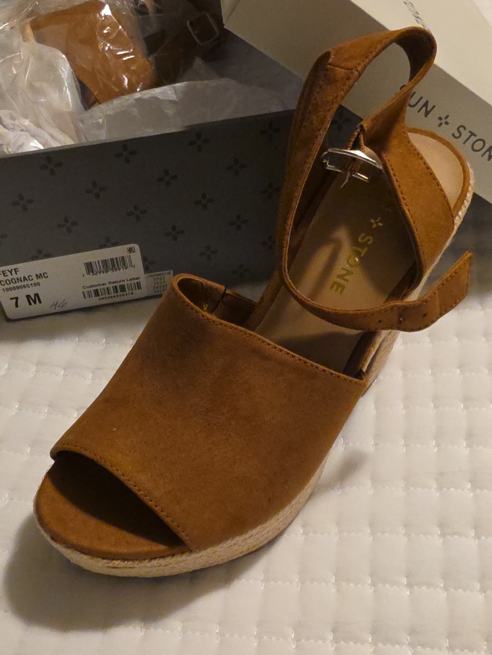 Sun + Stone Cognac Suede Espadrille Wedge Sandal - Cognac Brown